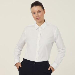 Avignon Stretch Long Sleeve White Shirt